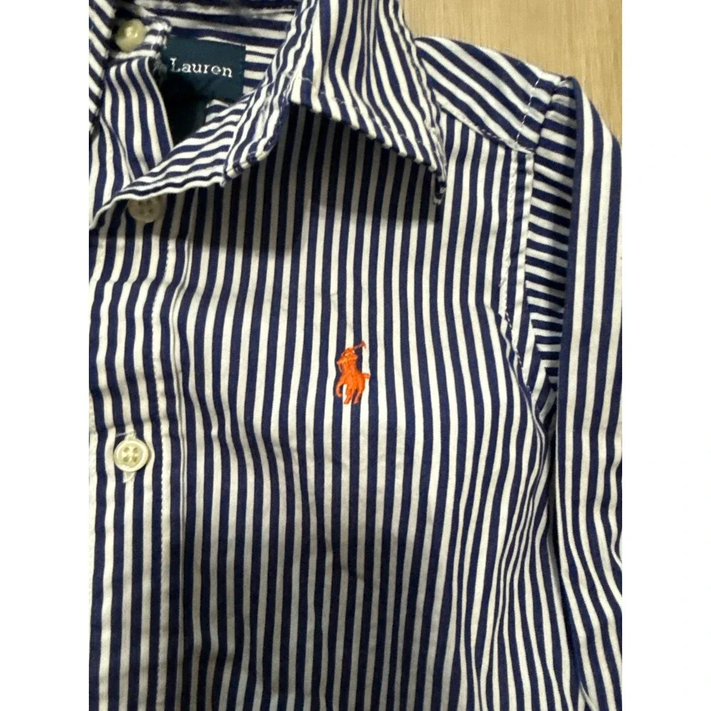 Ralph Lauren Kids Navy White Striped Button Down Shirt Long Sleeve Cotton 2 2T